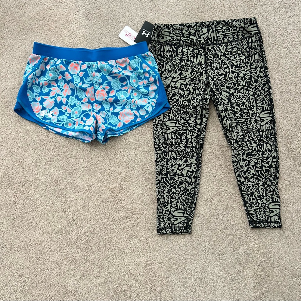 Youth Girls Sz XL Under Armour Leggings & Shorts Floral NWT/NWOT